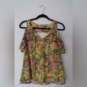 BCX Yellow, Floral Blouse